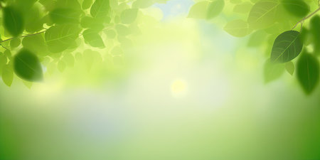 Nature's Canvas: Light Green Leaves on Soft Bokeh Background. Perfect for Invitations and Posters. Generative AIの素材