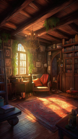 Cozy Living Room Illustration for Home Decor. Generative AIの素材