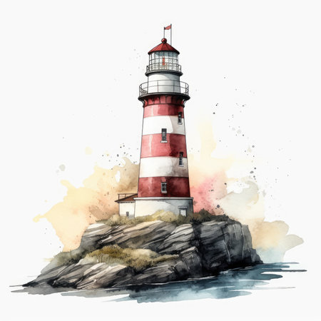 Serene Lighthouse on a Clean White Background. Perfect for invitations and posters. Generative AIの素材