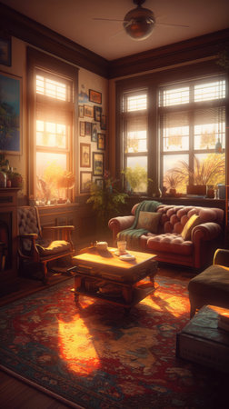 Cozy Living Room Illustration for Invitations and Posters. Generative AIの素材