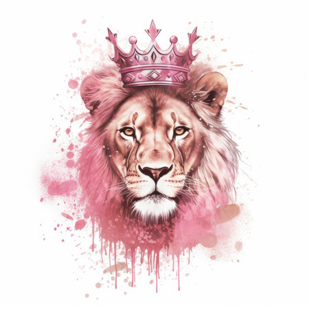 Sparkly Pink Lion Princess T-Shirt Design Illustration on White Background. Perfect for Kids Clothing. Generative AIの素材