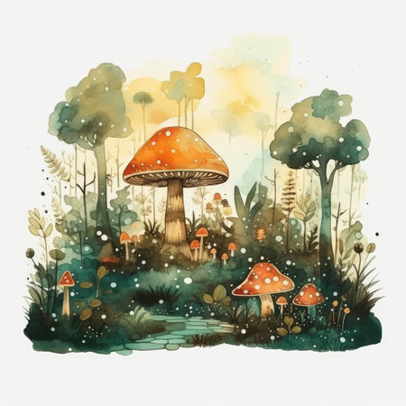 Enchanted Forest Cartoon Illustration on White Background. Perfect for Children's Books and Posters. Generative AIの素材