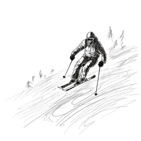 Skiing Down the Mountain: A Continuous Line Drawing for Winter Sports Enthusiasts. Generative AIの素材