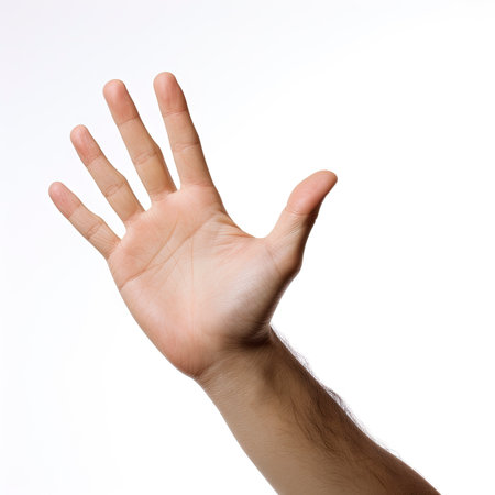 Raising the Roof Gesture Demonstrated by a Man's Hand on White Background. Perfect for Invitations and Posters. Generative AIの素材