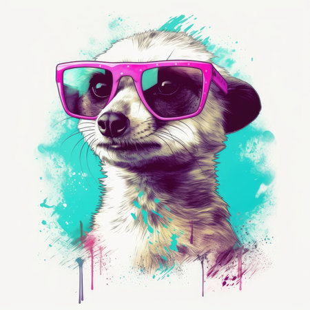 Vaporwave Meerkat Illustration on White Background for Posters and Web. Generative AIの素材