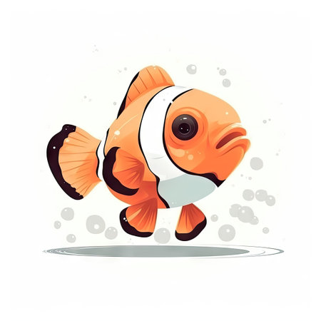 Minimalist Cute Clownfish Drawing on White Background for Children's Book Covers. Generative AIの素材