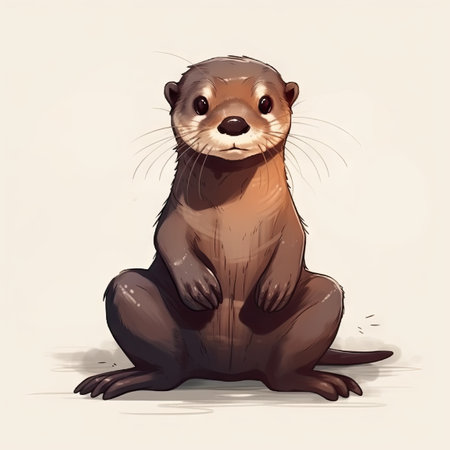 Minimalist Cute Otter Drawing on White Background for Invitations and Posters. Generative AIの素材