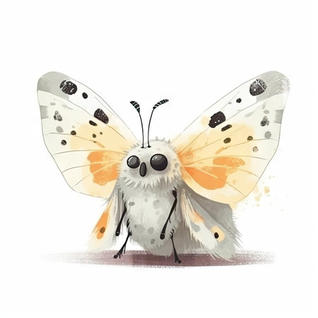 Minimalist Cute Moth Drawing on White Background for Invitations and Posters. Generative AIの素材