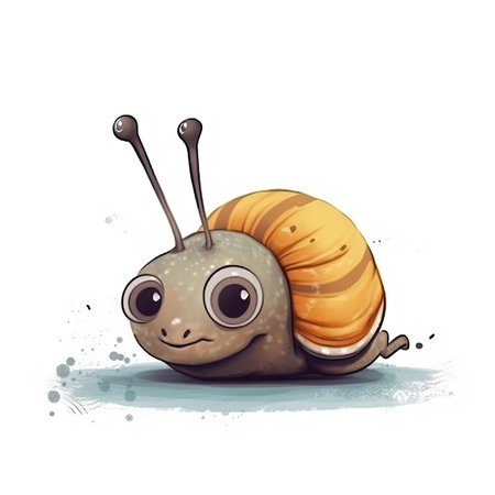 Minimalist Cute Snail Drawing on White Background for Children's Book Illustrations. Generative AIの素材