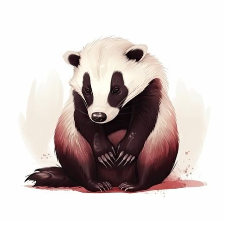 Minimalist Cute Badger Drawing on White Background for Children's Book Illustrations. Generative AIの素材