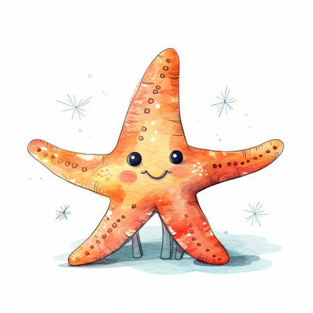 Minimalist Cute Starfish Drawing on White Background for Invitations and Posters. Generative AIの素材