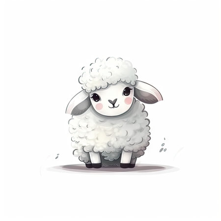 Minimalist Cute Sheep Drawing on White Background for Children's Book Covers. Generative AIの素材