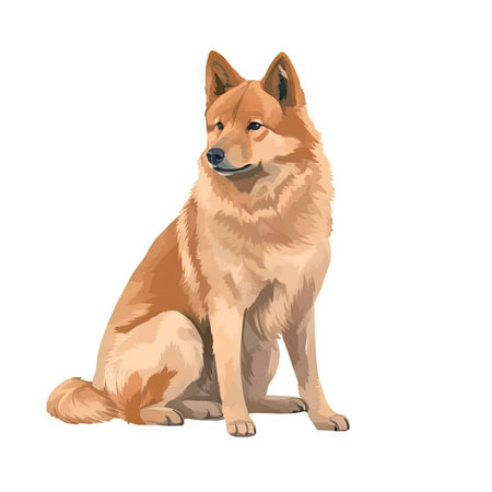 Minimalist Finnish Spitz Watercolor Painting in Soft Pastel Colors on White Background for Invitations and Posters. Generative AIの素材