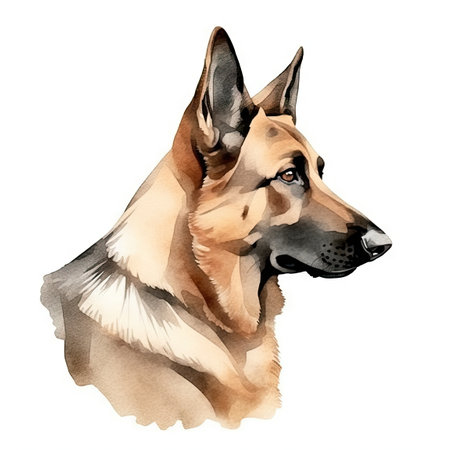 Minimalist German Shepherd Dog Watercolor Painting in Soft Pastel Colors for Wall Art. Generative AIの素材
