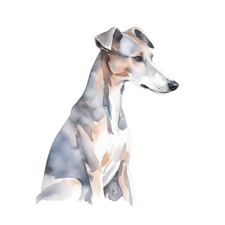 Minimalist Greyhound Watercolor Painting on Soft Pastel Background for Invitations and Posters. Generative AIの素材