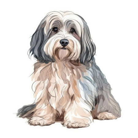Minimalist Havanese Dog Watercolor Painting on Soft Pastel Background. Perfect for greeting cards and invitations. Generative AIの素材