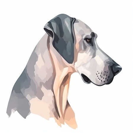 Minimalist Great Dane Watercolor Painting on Soft Pastel Background. Perfect for invitations and posters. Generative AIの素材