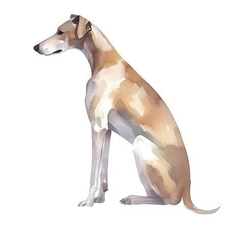 Minimalist Greyhound Watercolor Painting on Soft Pastel Background for Invitations and Posters. Generative AIの素材