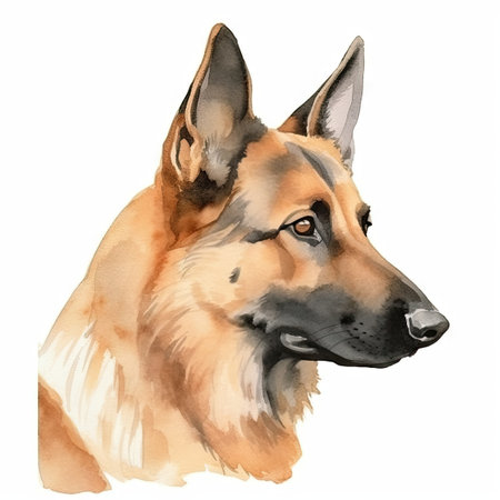 Minimalist German Shepherd Dog Watercolor Painting in Soft Pastel Colors for Wall Art. Generative AIの素材
