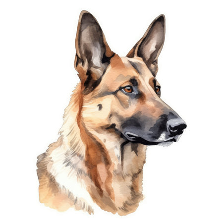 Minimalist German Shepherd Dog Watercolor Painting in Soft Pastel Colors for Wall Art. Generative AIの素材