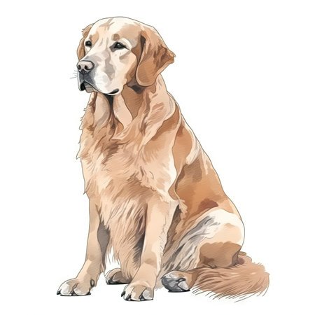 Minimalist Golden Retriever Watercolor Painting in Soft Pastel Colors for Invitations and Posters. Generative AIの素材