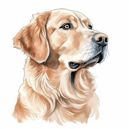 Minimalist Golden Retriever Watercolor Painting in Soft Pastel Colors for Invitations and Posters. Generative AIの素材