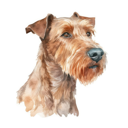 Minimalist Irish Terrier Watercolor Painting on Soft Pastel Background. Perfect for greeting cards and invitations. Generative AIの素材