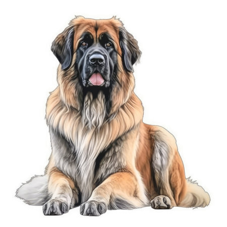 Minimalist Leonberger Watercolor Painting in Soft Pastel Colors on White Background for Invitations and Posters. Generative AIの素材