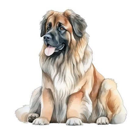 Minimalist Leonberger Watercolor Painting in Soft Pastel Colors on White Background for Invitations and Posters. Generative AIの素材