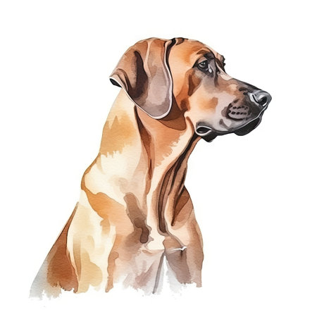 Minimalist Rhodesian Ridgeback Watercolor Painting in Soft Pastel Colors for Pet Lovers. Generative AIの素材