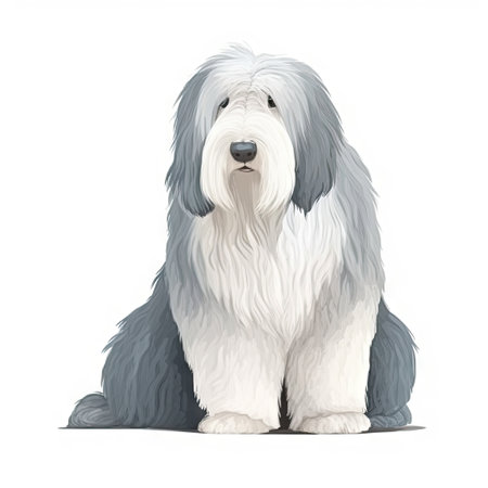 Minimalist Old English Sheepdog Watercolor Painting in Soft Pastel Colors for Invitations and Posters. Generative AIの素材
