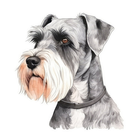 Soft Pastel Watercolor Painting of a Miniature Schnauzer. Perfect for invitations and scrapbooking. Generative AIの素材