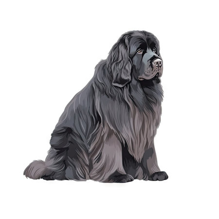 Minimalist Watercolor Painting of a Newfoundland Dog on Soft Pastel Background. Perfect for invitations and posters. Generative AIの素材