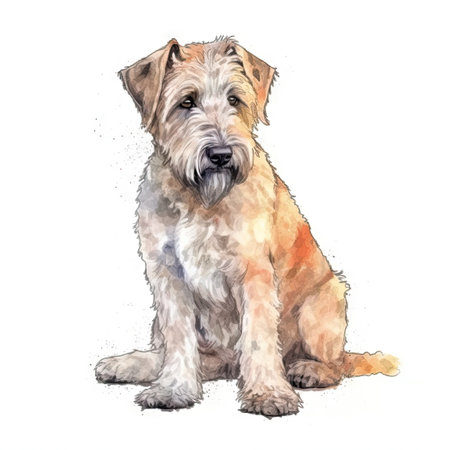 Soft Coated Wheaten Terrier in Minimalist Watercolor. Perfect for pet lovers. Generative AIの素材