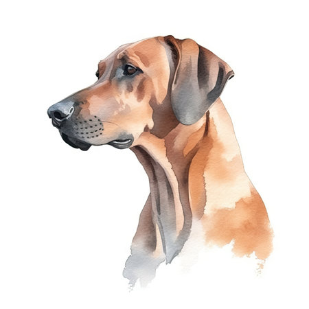 Minimalist Rhodesian Ridgeback Watercolor Painting in Soft Pastel Colors for Pet Lovers. Generative AIの素材
