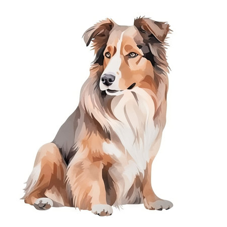 Minimalist American Shepherd Watercolor Painting for Icon Design. Generative AIの素材