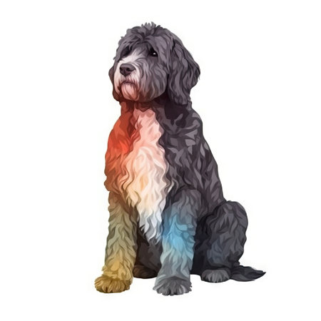 Minimalist Portuguese Water Dog Watercolor Painting in Soft Pastel Colors for Invitations and Posters. Generative AIの素材