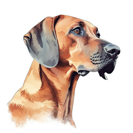 Minimalist Rhodesian Ridgeback Watercolor Painting in Soft Pastel Colors for Pet Lovers. Generative AIの素材