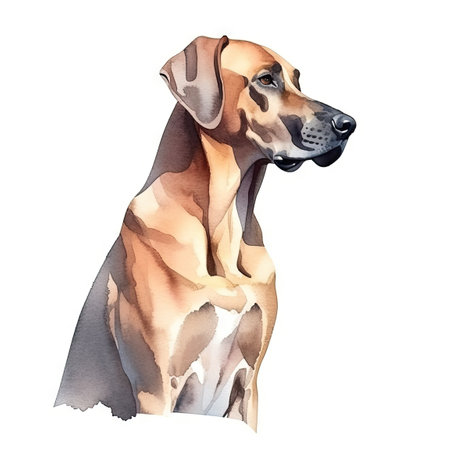 Minimalist Rhodesian Ridgeback Watercolor Painting in Soft Pastel Colors for Pet Lovers. Generative AIの素材