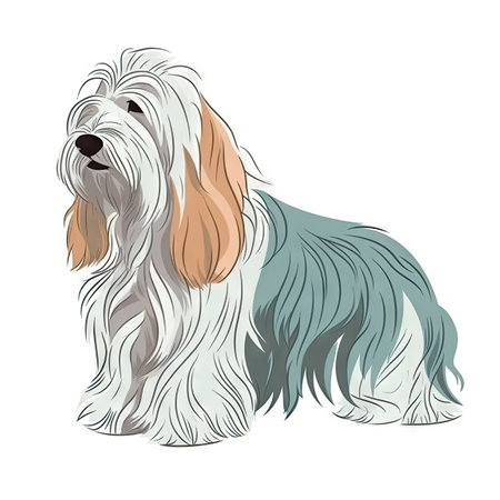 Petit Basset Griffon Vendeen Watercolor Painting in Soft Pastel Colors for Invitations and Posters. Generative AIの素材