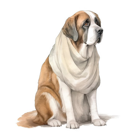 Minimalist Saint Bernard Watercolor Painting on Soft Pastel Background for Invitations and Posters. Generative AIの素材