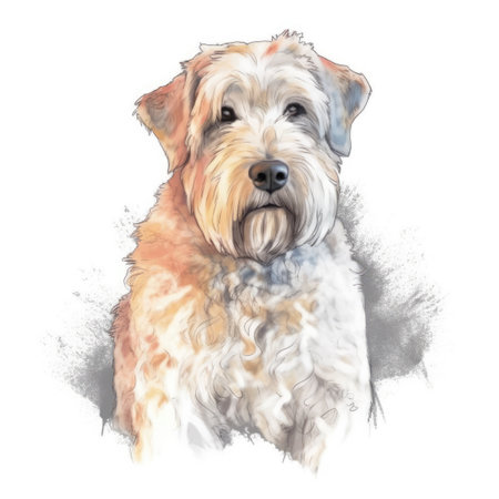Soft Coated Wheaten Terrier Watercolor Painting in Minimalist Style. Perfect for pet lovers. Generative AIの素材