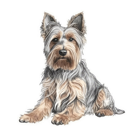 Silky Terrier Watercolor Painting in Soft Pastel Colors on White Background. Perfect for greeting cards and invitations. Generative AIの素材