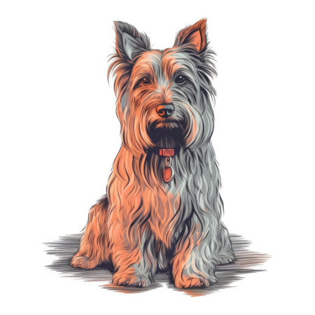 Silky Terrier Watercolor Painting in Soft Pastel Colors on White Background for Invitations and Posters. Generative AIの素材