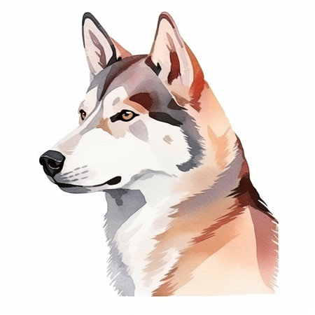Minimalist Siberian Husky Watercolor Painting on White Background. Perfect for invitations and posters. Generative AIの素材