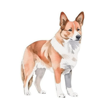 Minimalist Pembroke Welsh Corgi Watercolor Painting in Soft Pastel Colors for Invitations and Posters. Generative AIの素材