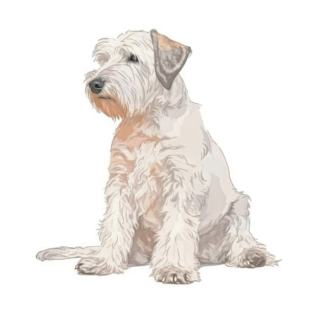 Soft Pastel Sealyham Terrier Watercolor Painting for Invitations and Posters. Generative AIの素材
