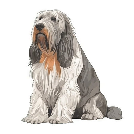 Petit Basset Griffon Vendeen Watercolor Painting in Soft Pastel Colors for Invitations and Posters. Generative AIの素材