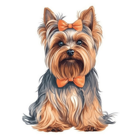 Minimalist Yorkshire Terrier Watercolor Painting in Soft Pastel Colors for Invitations and Posters. Generative AIの素材