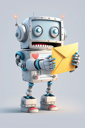 Happy Robot Delivering Email for Modern Website. Generative AIの素材